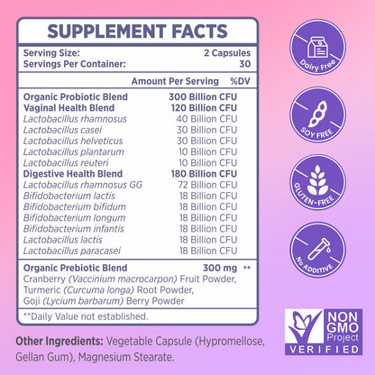 Vaginal Probiotics for Women – 300B CFUs, 12 Strains, 60 Capsules