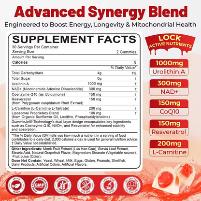 Urolithin A Gummies - 1000mg Liposomal, Longevity, Energy (Vegan)