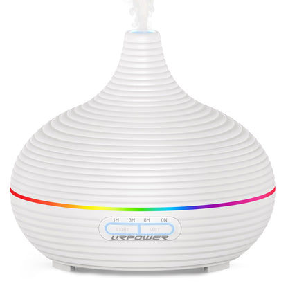 URPOWER 300ML Essential Oil Diffuser – Ultrasonic Aroma Diffuser with 7 LED Lights, Auto-Off, 1H/3H/6H Timers for Home & Office