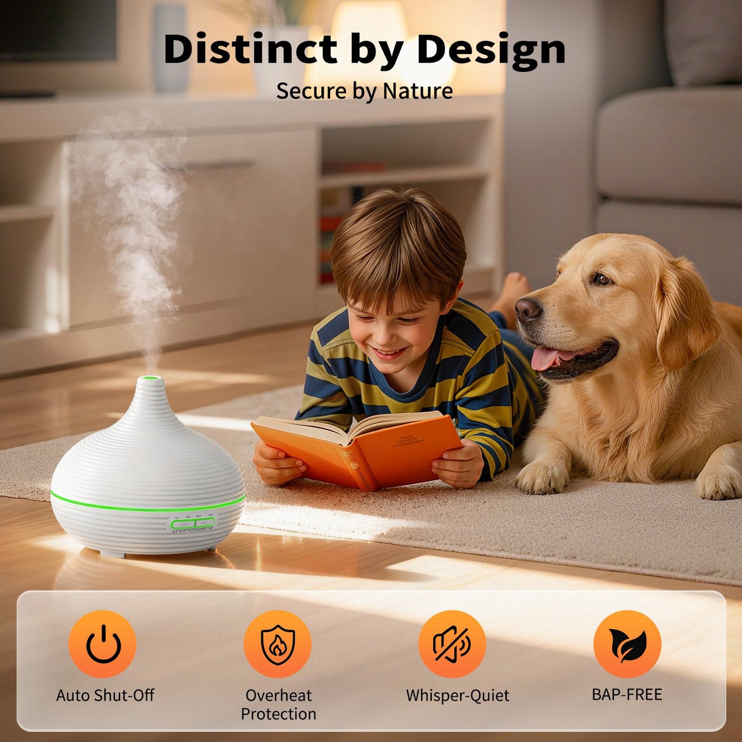 URPOWER 300ML Essential Oil Diffuser – Ultrasonic Aroma Diffuser with 7 LED Lights, Auto-Off, 1H/3H/6H Timers for Home & Office