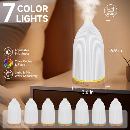 URPOWER Essential Oil Diffuser – 7 LED Color Lights, Auto-Off, Ultrasonic 100ml