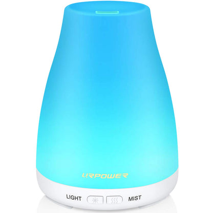URPOWER 2nd Version Essential Oil Diffuser – 7 Color LED Lights, Auto Shut-Off, White