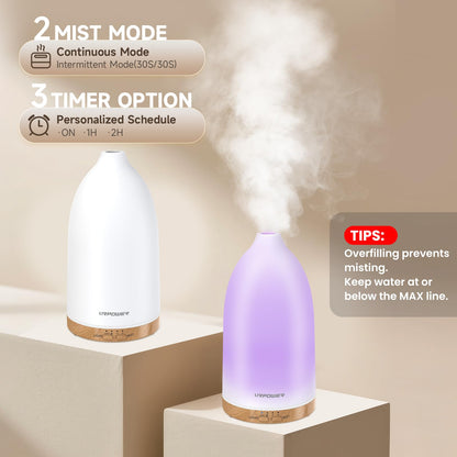 URPOWER Essential Oil Diffuser - 7 LED Colors, Auto-Off, 100ml Ultrasonic