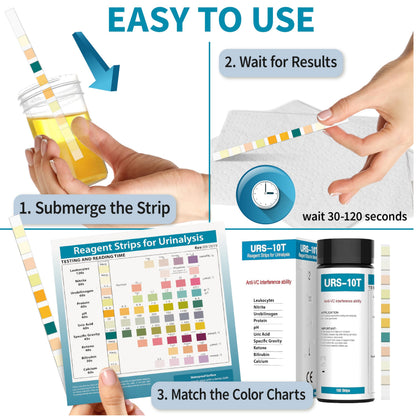 URS 10-in-1 Urine Test Strips – 10 Parameters for UTI, Ketosis, pH, Protein, 100 Count
