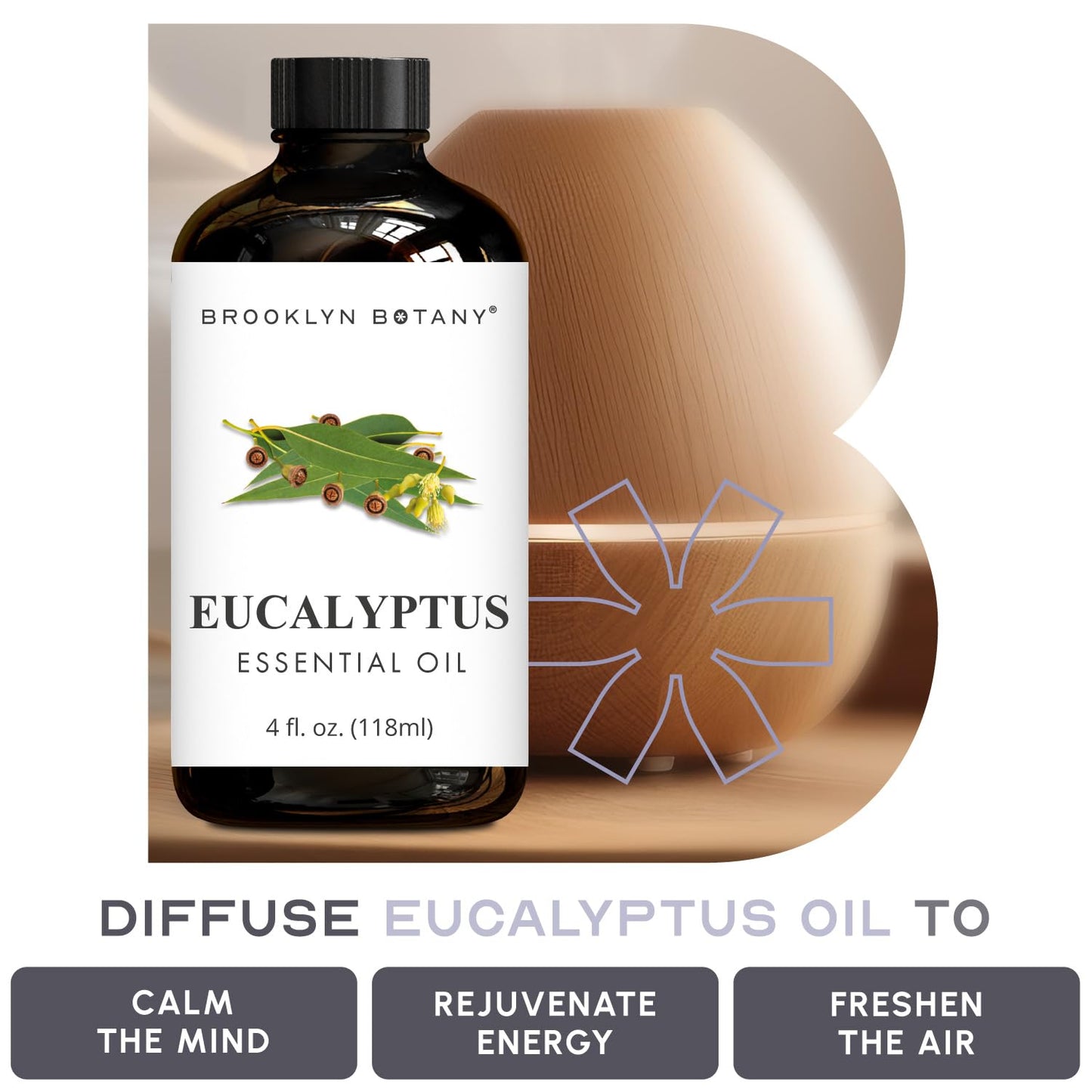 Brooklyn Botany Eucalyptus Essential Oil - 4 Fl Oz, 100% Pure & Natural, Premium Grade with Dropper