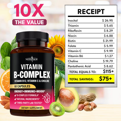 Vitamin B Complex for Men & Women – Made in USA – 120 Vegan Capsules