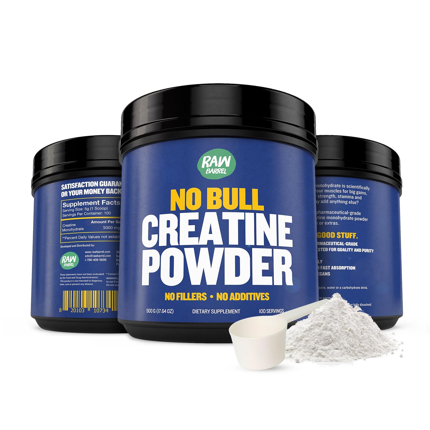 Raw Barrel No Bull Creatine Powder 500g | Monohydrate Creatine for Fast Recovery, Strength & Muscle