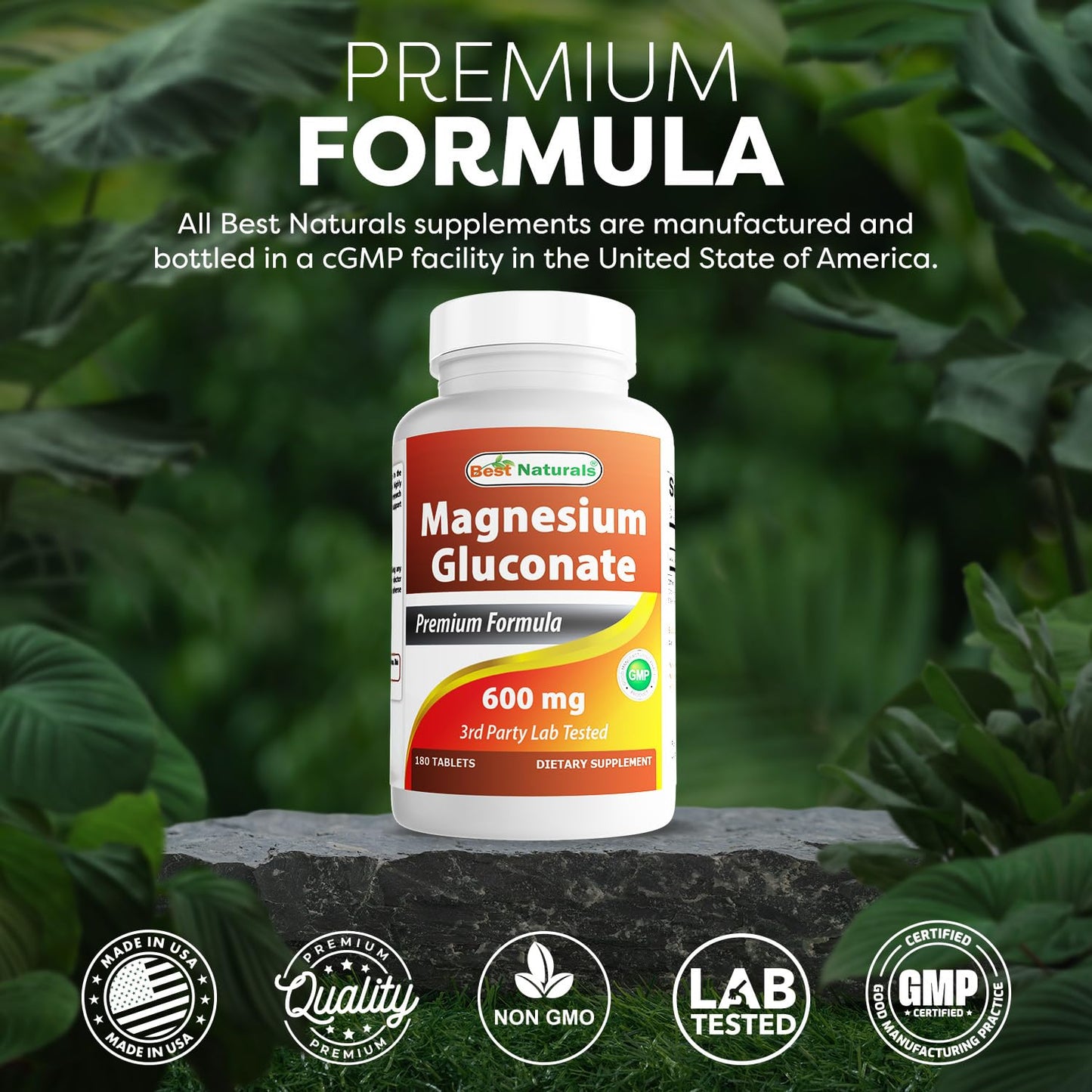 Best Naturals Magnesium Gluconate - 35 mg Mg from 600 mg Gluconate - 180 Tablets (Pack of 2)