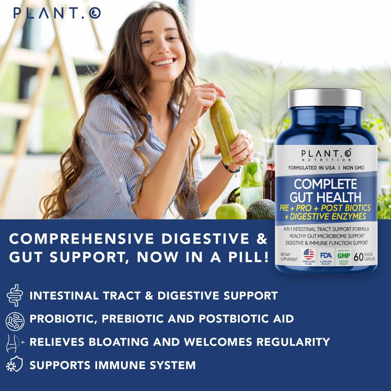 4-in-1 Prebiotic Probiotic & Postbiotic Gut Health - 60 Capsules (Women & Men)