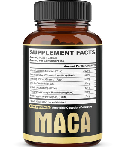 7in1 Premium Maca Root Capsules with Ashwagandha, Ginseng & More | 150 Caps (5 Months) – Natural Energy, Mood & Performance