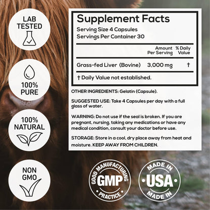 Wild Foods Beef Liver Capsules - 3000mg Grass-Fed & Pasture-Raised | 120 Softgels