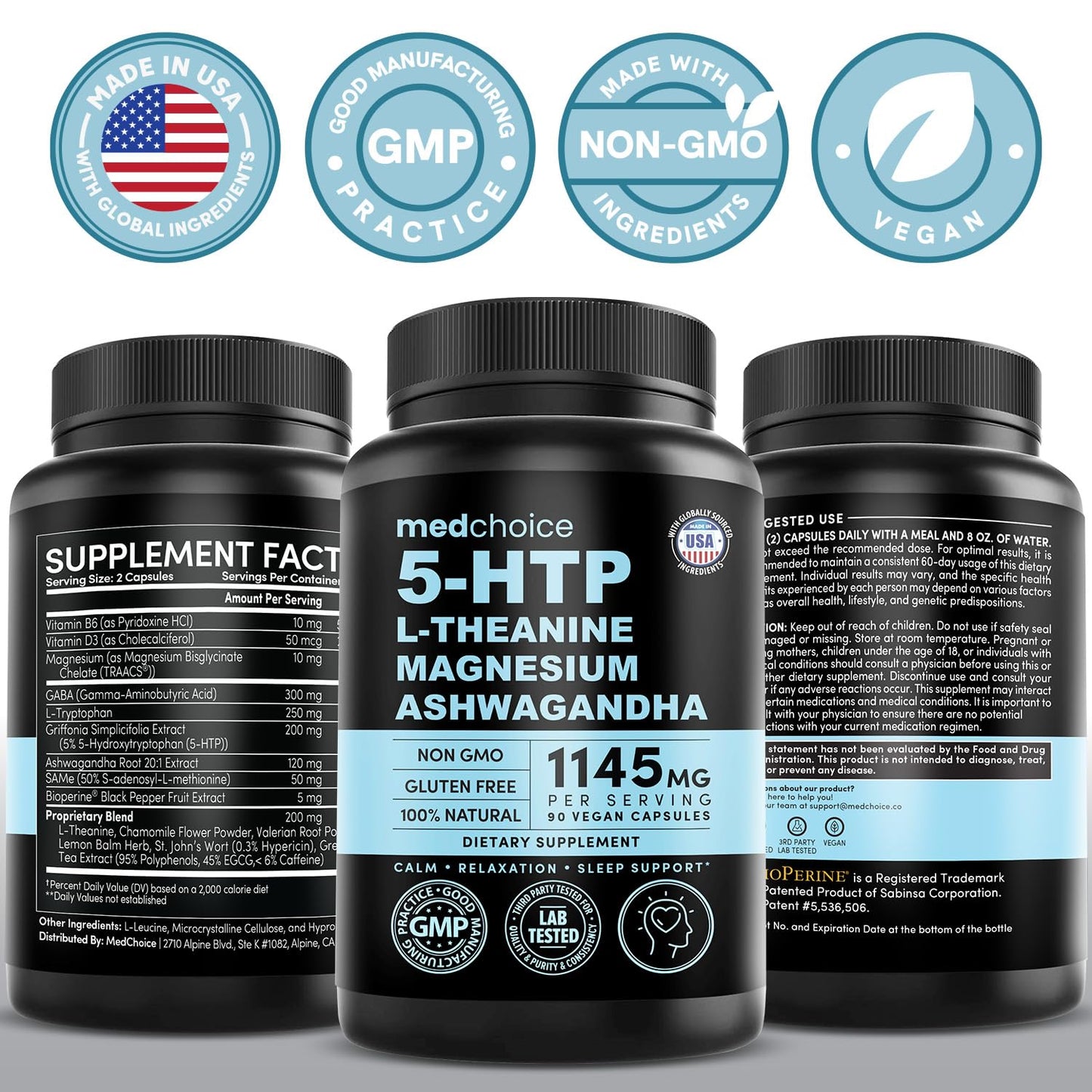15-in-1 Mood Support Supplement - 5-HTP 200mg + L-Theanine, Magnesium & Ashwagandha