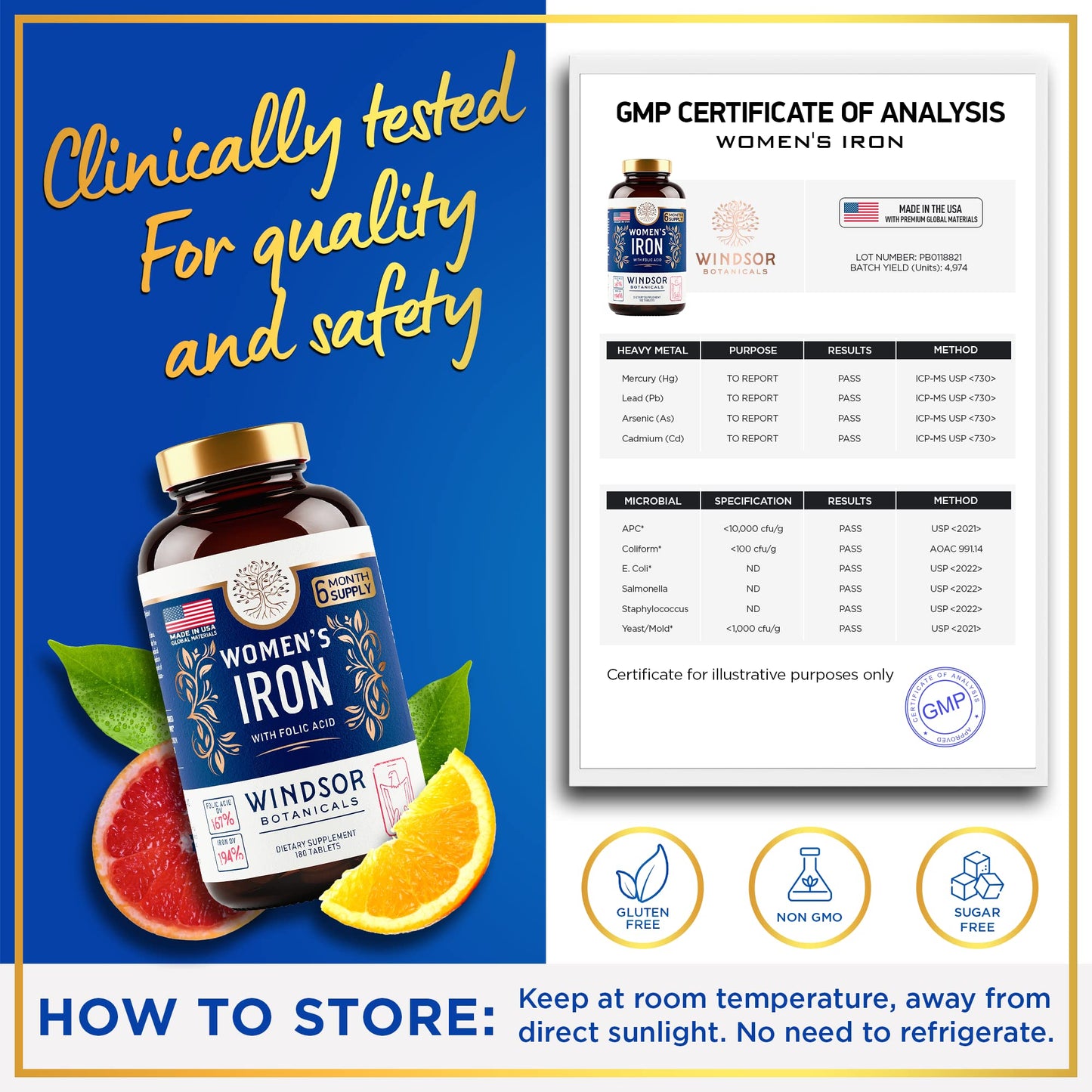 Iron and Folic Acid for Women – Gentle 35mg Iron, 400mcg Folic Acid – Vegan, 180 Tablets