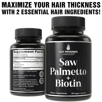 Saw Palmetto + Biotin 2-in-1 Hair Growth - Vegan, 10000 mcg Biotin, DHT Blocker