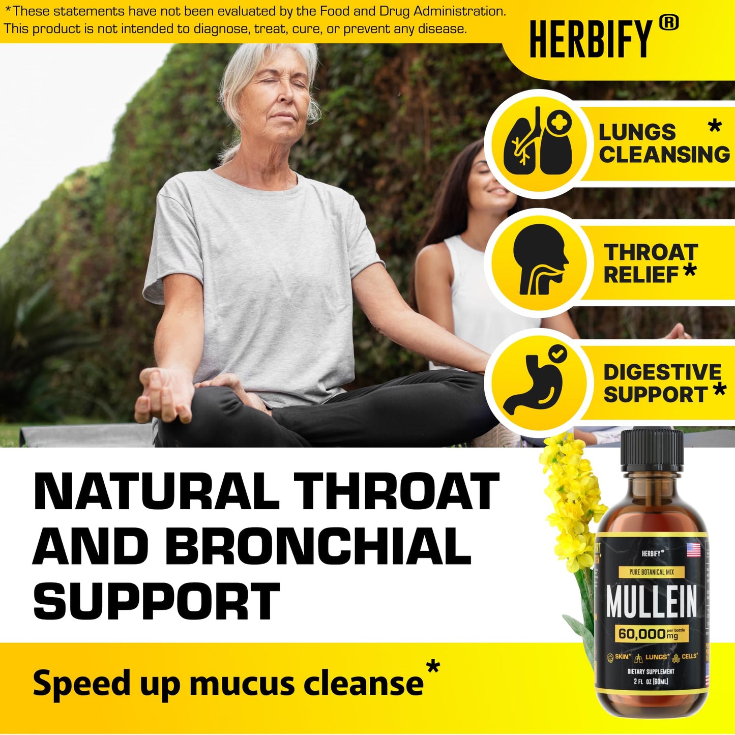 HERBIFY Mullein Extract 2 oz Tincture for Respiratory Health – Mullein Leaf & Flowers Blend
