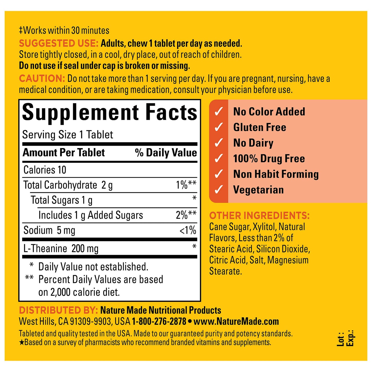 Nature Made L-Theanine 200mg Chewables – Stress Relief, 50-Day Supply