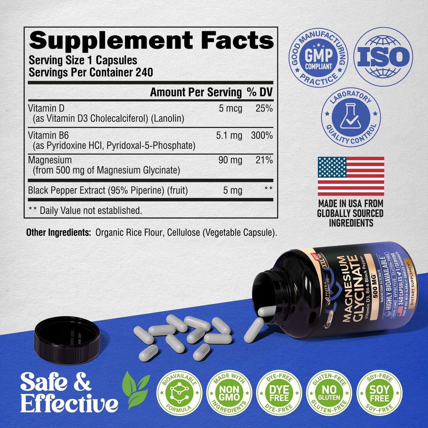 Magnesium Glycinate 500 mg – 98% Absorption | Sleep, Muscles & Heart Health | USA Made
