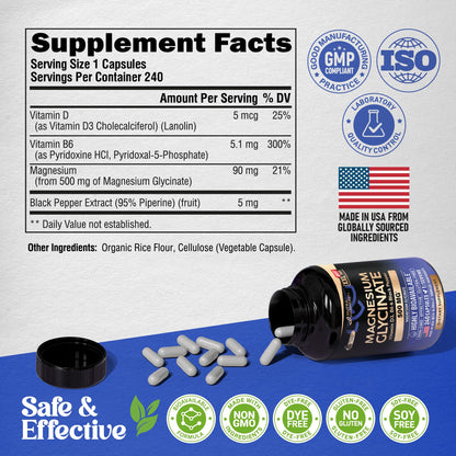 Magnesium Glycinate 500 mg – 98% Absorption | Sleep, Muscles & Heart Health | USA Made