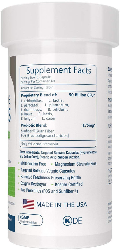 PUR Nutraceuticals Clinical Grade Probiotics - 50 Billion CFUs, 10 Strains, 2 Month Supply, Made in USA