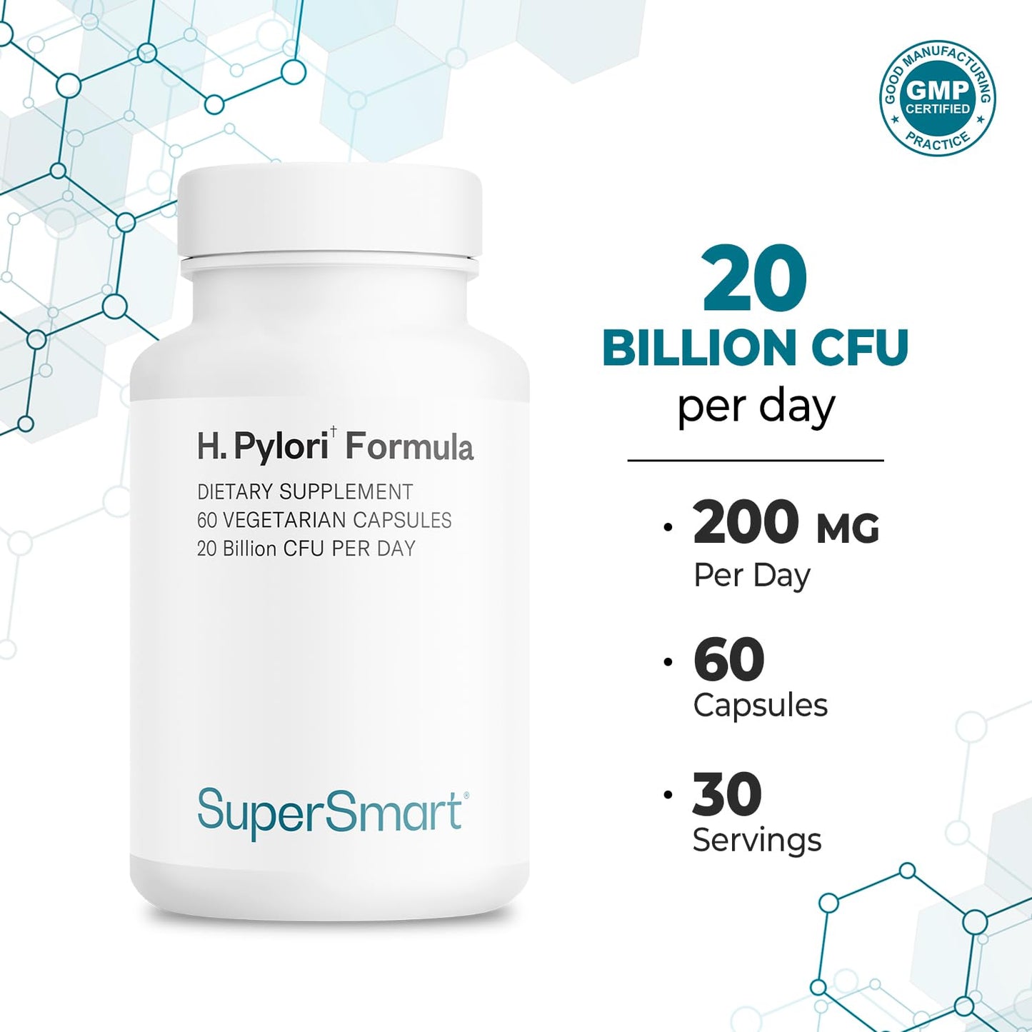 Supersmart H. Pylori Formula – 20 Billion CFU Daily Probiotic (Pylopass DSM17648)