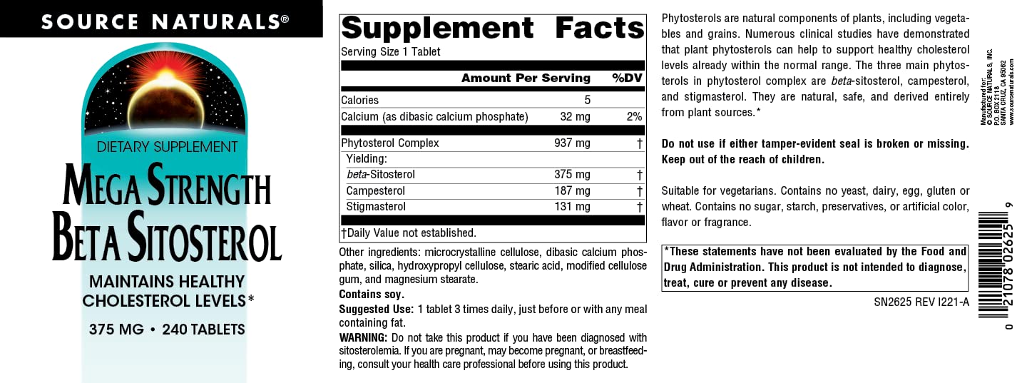 Source Naturals Mega Strength Beta Sitosterol 375mg - 240 Tablets