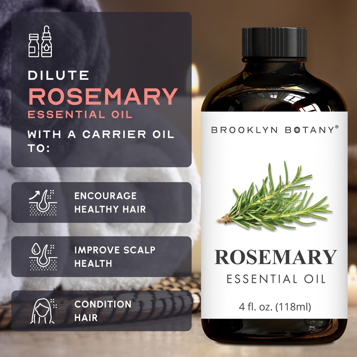 Brooklyn Botany Rosemary Essential Oil - 4 fl oz - 100% Pure & Natural - Premium Grade with Dropper