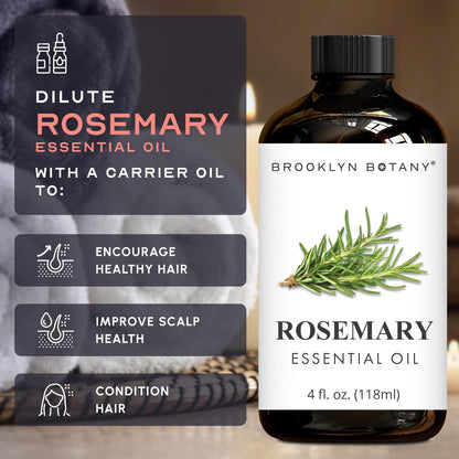 Brooklyn Botany Rosemary Essential Oil - 4 fl oz - 100% Pure & Natural - Premium Grade with Dropper