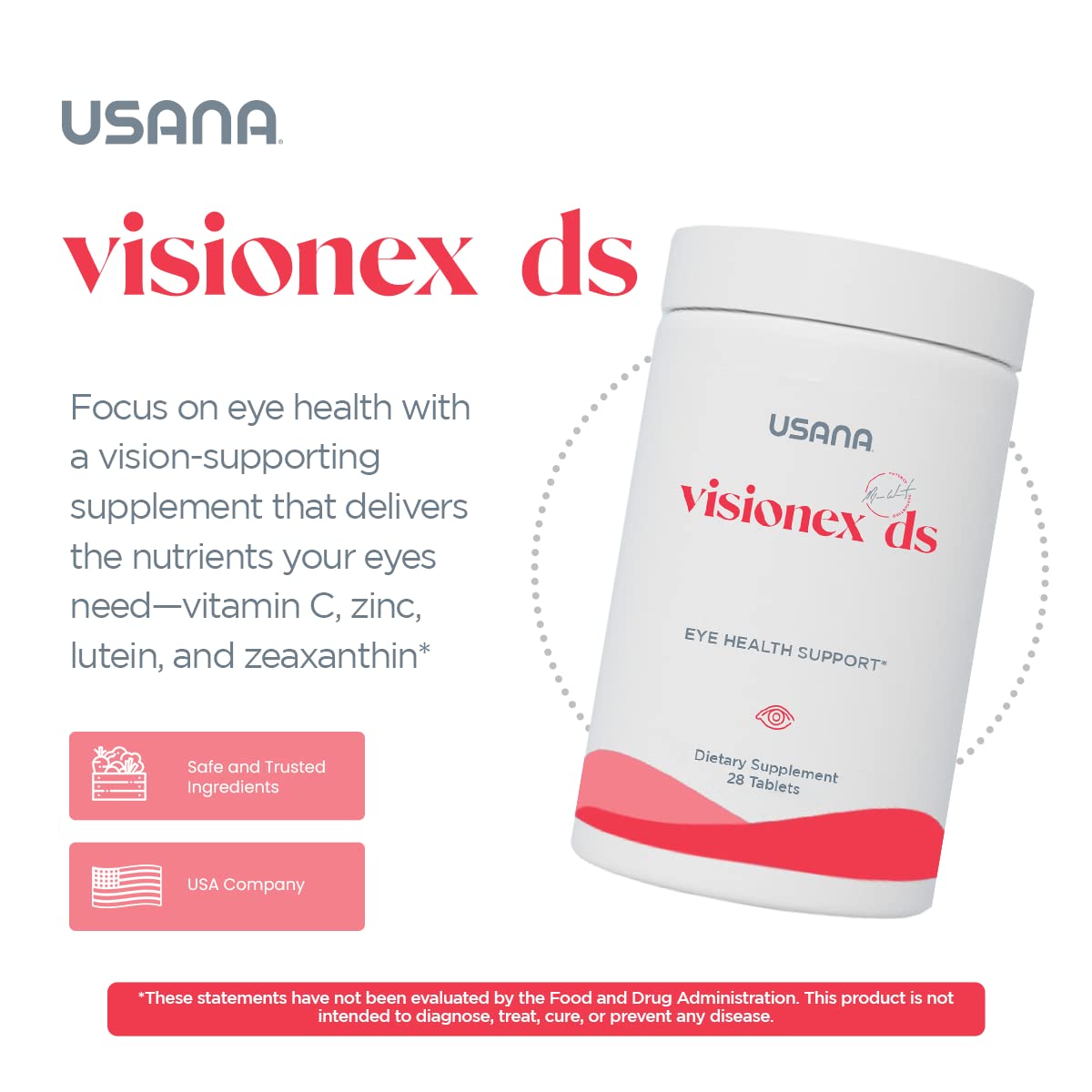 USANA Visionex DS with Lutein Zeaxanthin – Advanced Eye Health & Vision Support, 28 Tablets (28-Day Supply)
