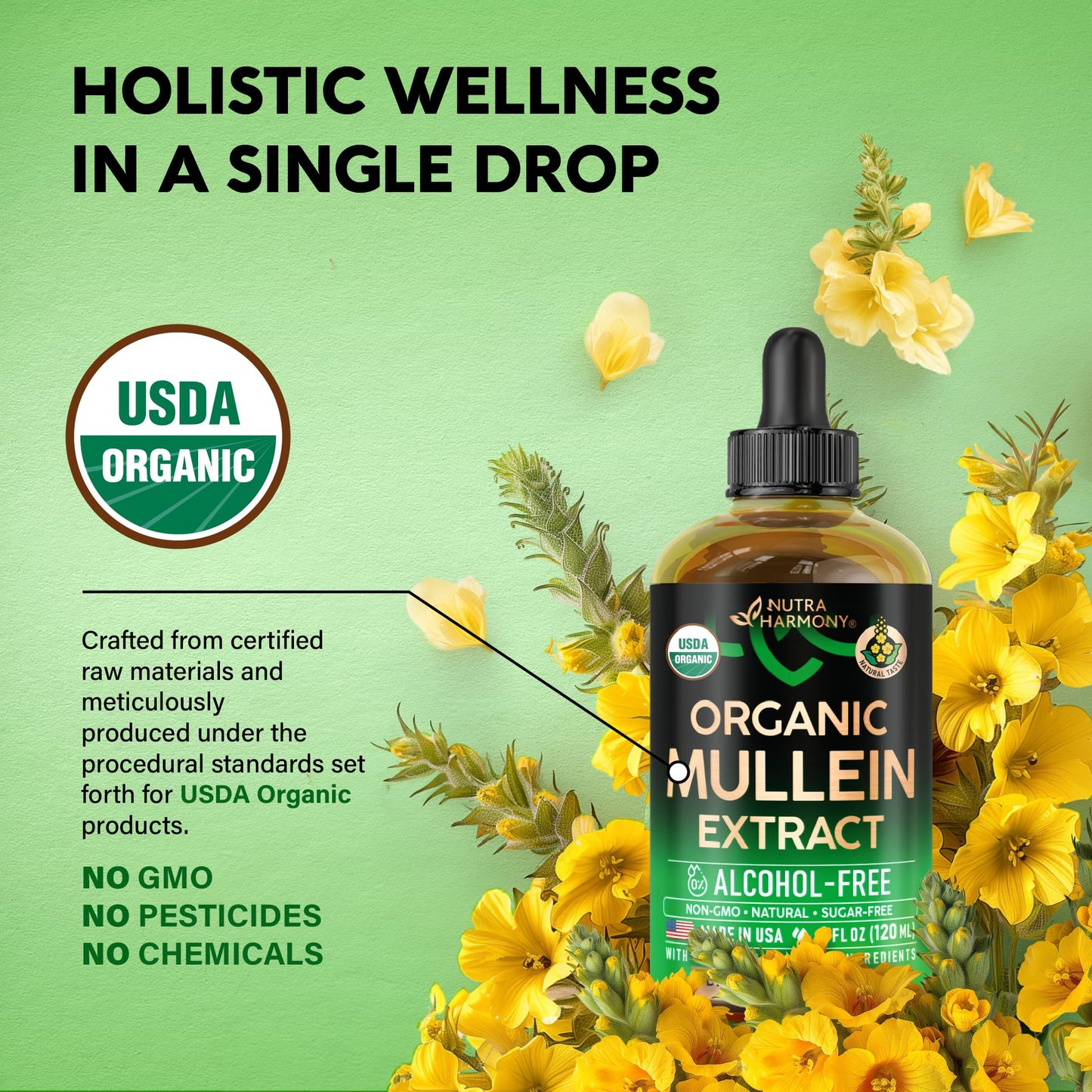 USDA Organic Mullein Drops for Lungs – 4 fl oz | Made in USA