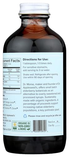 Dr. Appleseed's Organic Elderberry Syrup Max Strength 28,000mg – 8 Fl Oz (48 Day Supply)