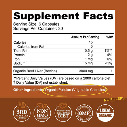 USDA Organic Beef Liver Capsules – Grass-Fed & Pasture-Raised in Australia | 180 Capsules