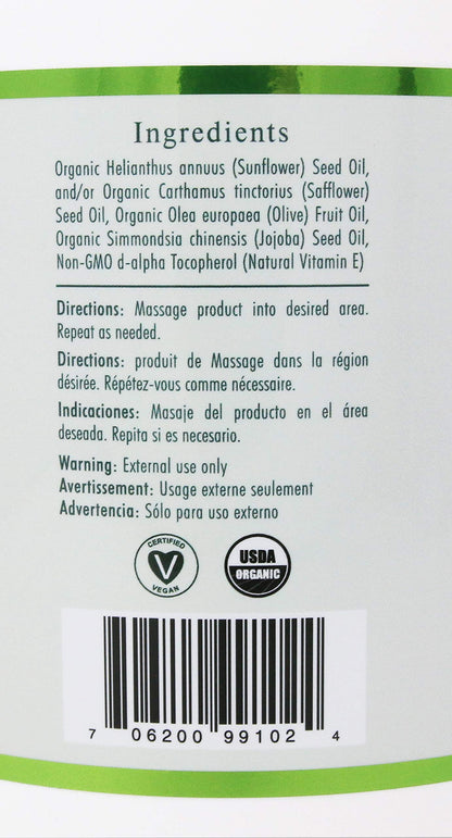 Organic Massage Oil Blend (1 Gallon) - Unscented, Nut-Free, Gluten-Free, USDA Certified Organic