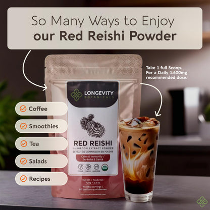 Longevity Botanicals Organic Reishi Extract Powder 100g | 10:1 Concentrate | 100% Fruiting Bodies