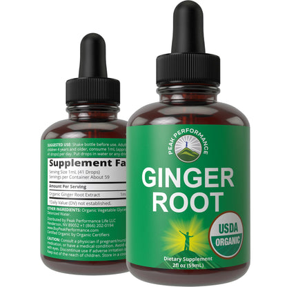 USDA Organic Ginger Root Liquid Drops – Zero Sugar, Vegan, Immune & Digestive Support