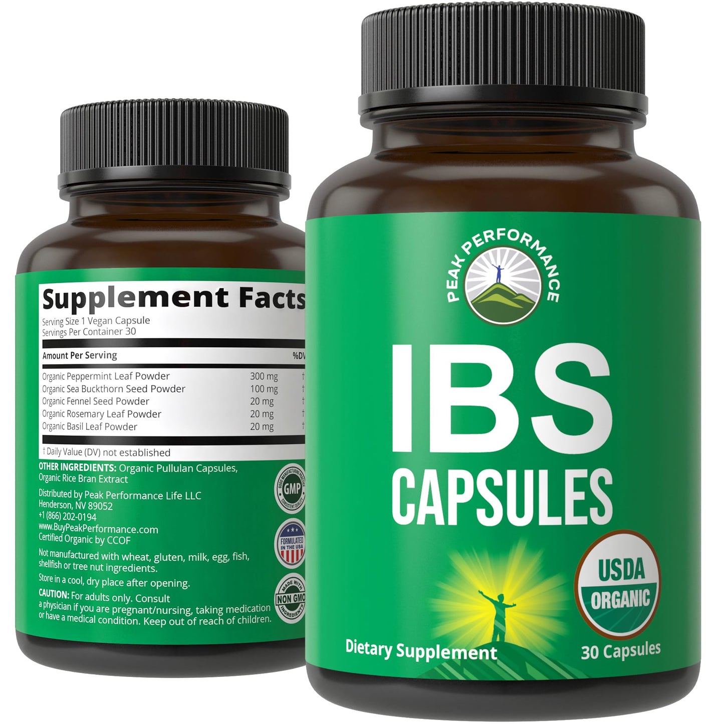 USDA Organic IBS Capsules for Relief – Peppermint, Sea Buckthorn, Fennel, Rosemary & Basil
