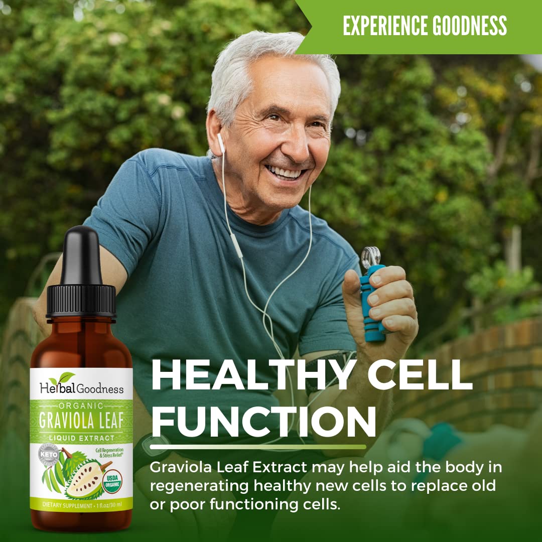 Herbal Goodness Organic Soursop Graviola Leaf Extract 1oz – 15X Concentrated Tincture | USDA Organic & Kosher