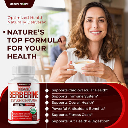 Organic Berberine with Ceylon Cinnamon 2175mg - 90 Capsules | USDA Organic