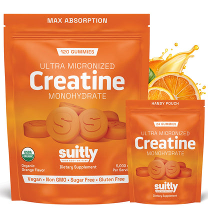 USDA Organic Ultra-Micronized Creatine Gummies – 5g Orange, Sugar Free (120 ct)
