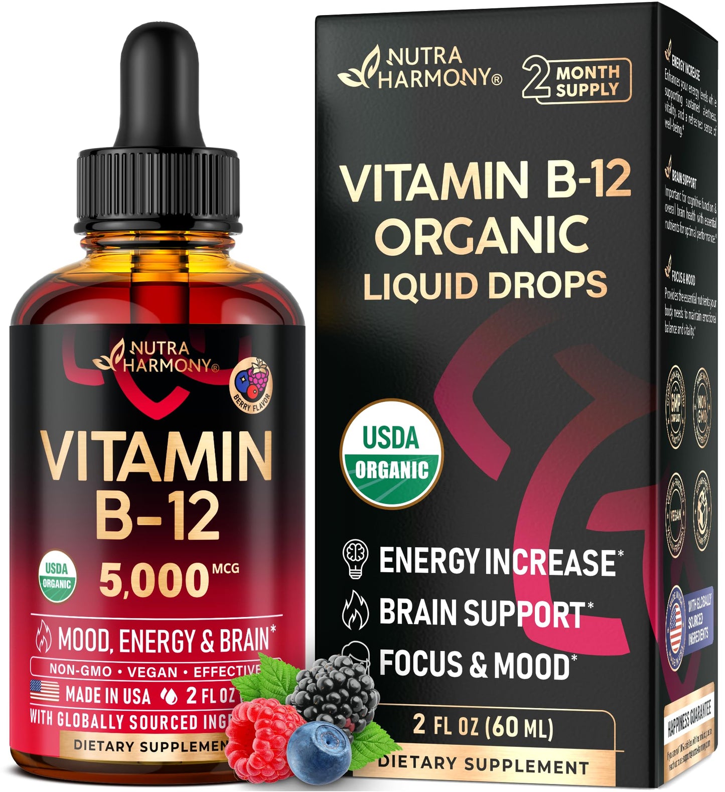 USDA Organic Vitamin B12 Sublingual Drops 5000 mcg – Vegan Methylcobalamin