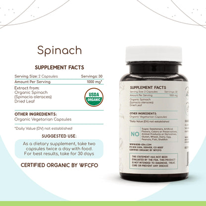 HerbEra Spinach USDA Organic 60 Capsules | Natural Herbal Supplement | Certified Organic Spinach (Spinacia oleracea) Dried Leaf