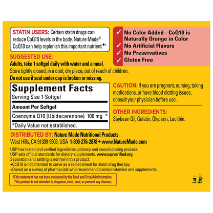 Nature Made CoQ10 100 mg Softgels – Heart Health Support, 120-Day Supply