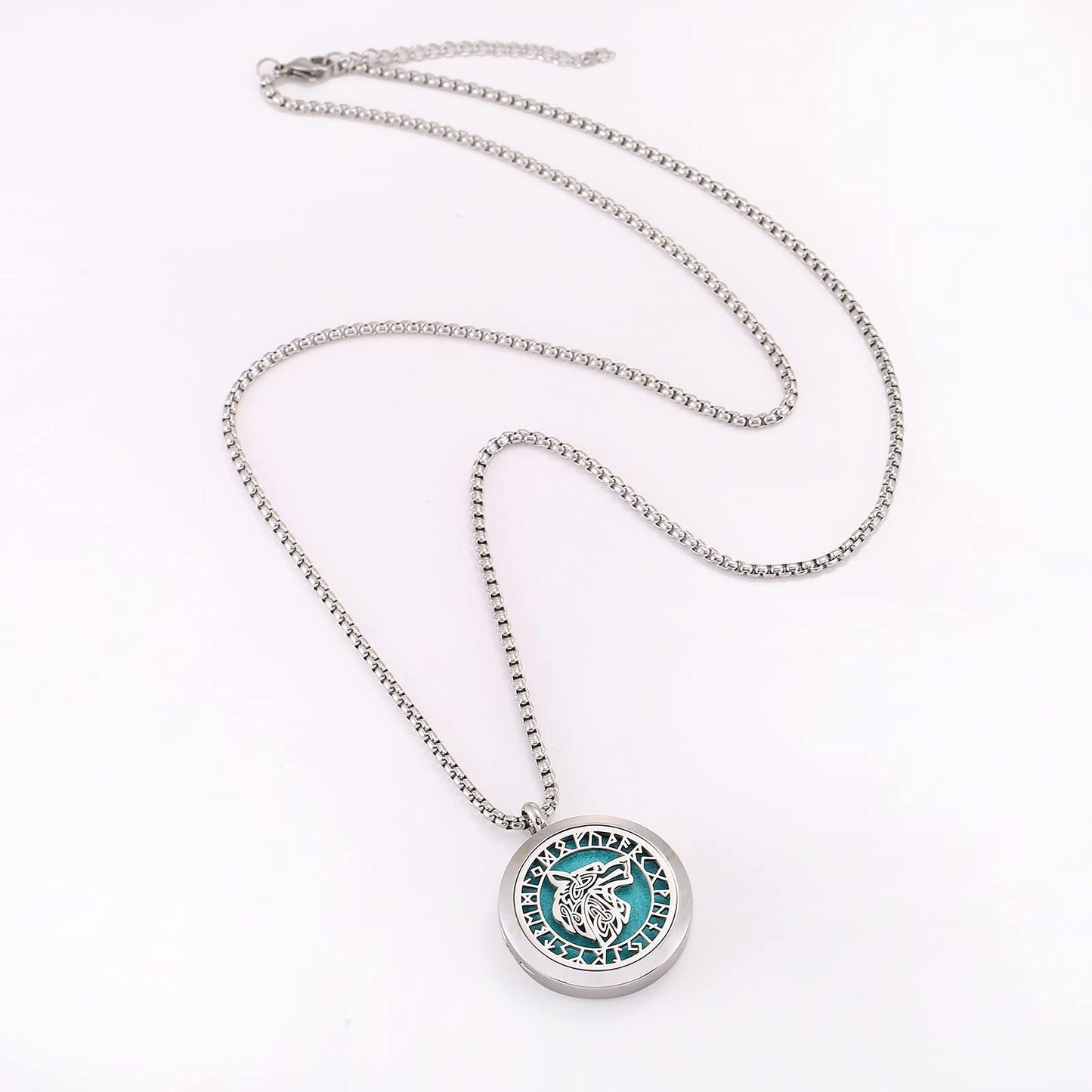 UTHOSMDO Viking Handsome Nordic Diffuser Necklace | Runic Wolf Locket Aromatherapy Jewelry, Stainless Steel