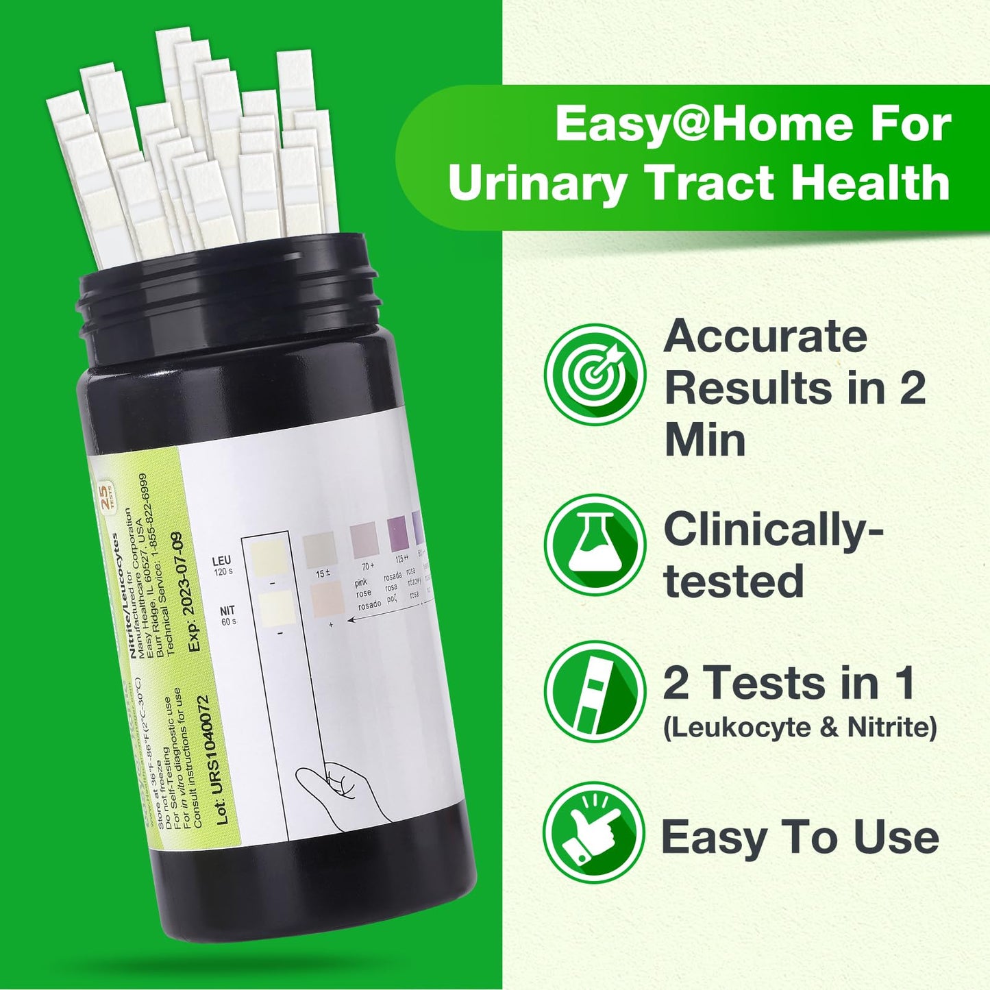 Easy@Home 50ct UTI Test Strips – At-Home Urinalysis for Women | Highly Accurate UTI Testing