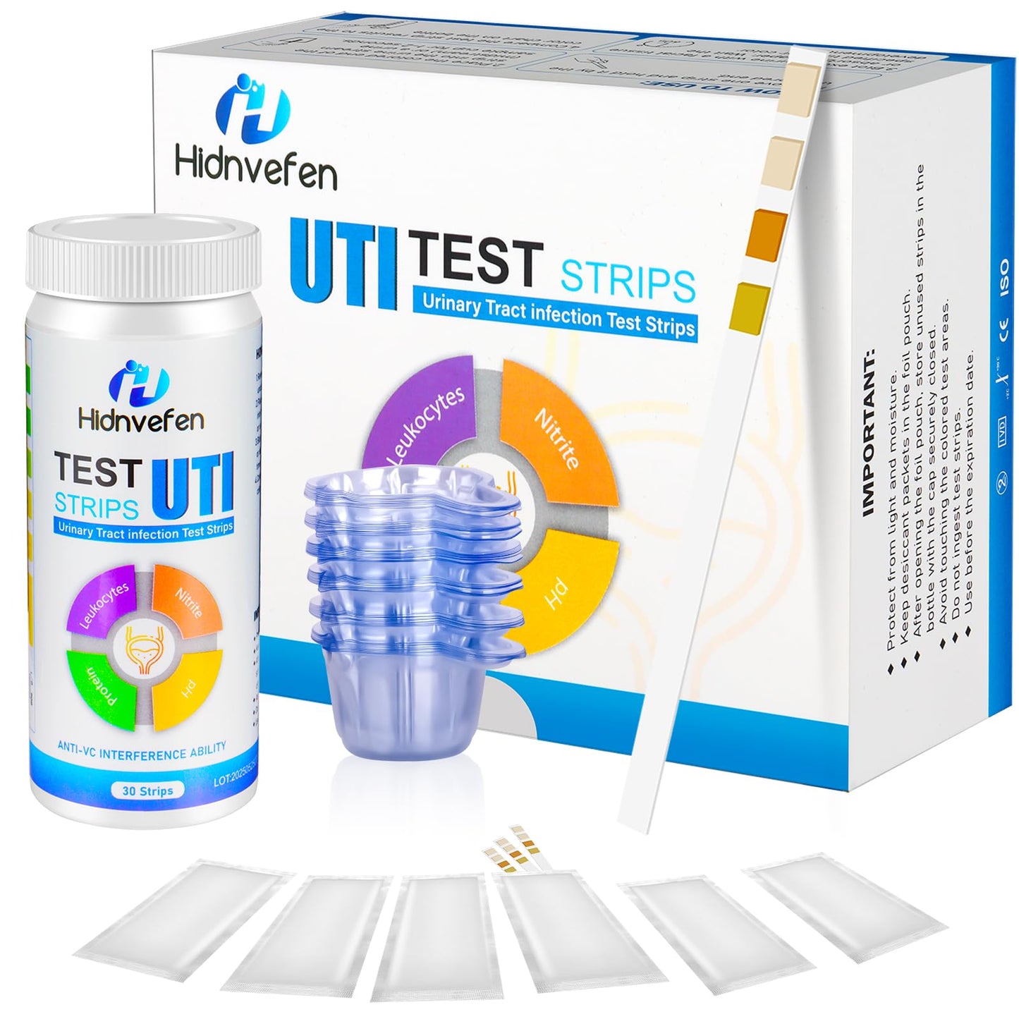 4-in-1 UTI Test Strips – At-Home Urinalysis Kit (Leukocytes, Nitrites, pH, Protein)