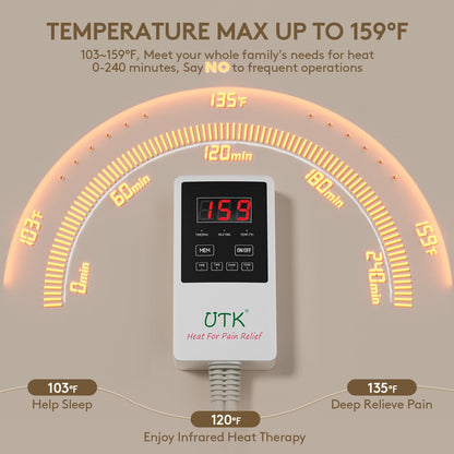 UTK Heating Pad for Back – Deep Infrared Therapy with Jade & Tourmaline (Up to 159°F, 23.5 x 16 in)