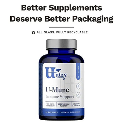 Utzy Naturals U-Mune Immune Support – Elderberry, Echinacea & Oregano | 60 Caps | Made in USA