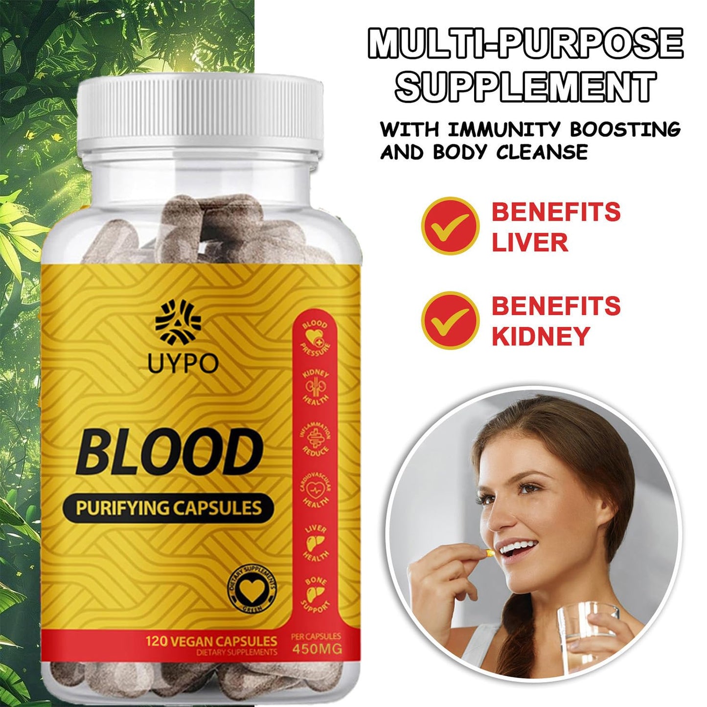 UYPO Blood Purifying Capsules – Gluten Free, GMO-Free, Vegan 450 mg (2PCS)