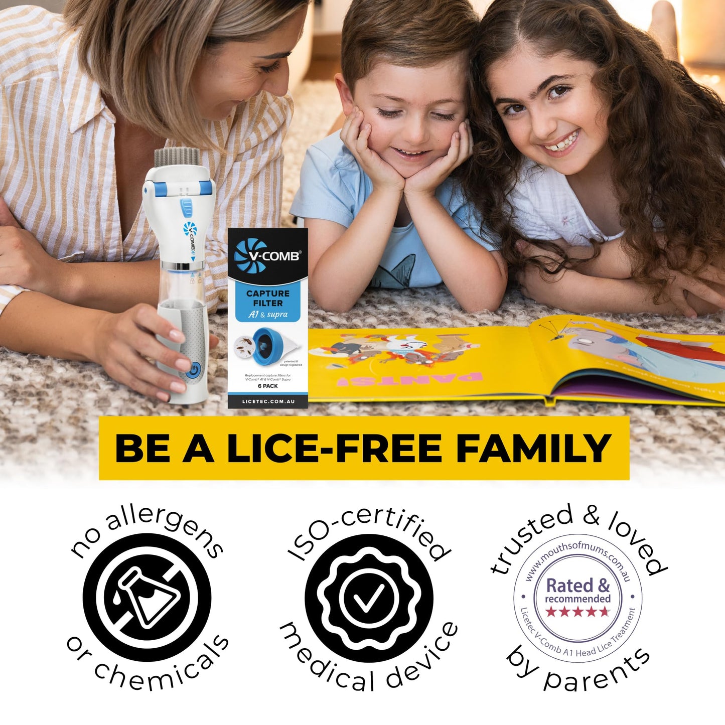 V-COMB A1 Rechargeable Chemical-Free Lice Removal Electric Comb | All Hair Types