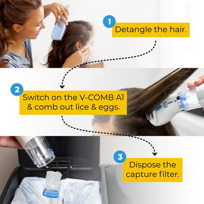 V-COMB A1 Rechargeable Lice Removal Electric Comb – Chemical-Free, Gentle, All Hair Types