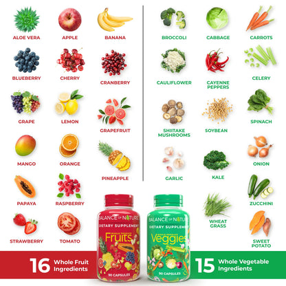Balance of Nature Fruits & Veggies Supplements – Whole Fruit & Vegetable Capsules, 2 Sets (90/90)